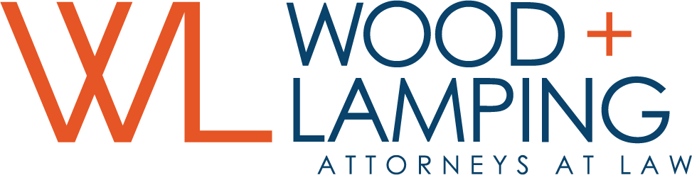 Orange and blue logo for Wood + Lamping Attorneys at Law in Cincinnati